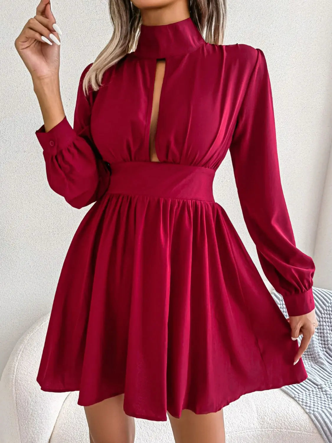 Cutout Turtleneck A-Line Mini Dress - Hot Trends