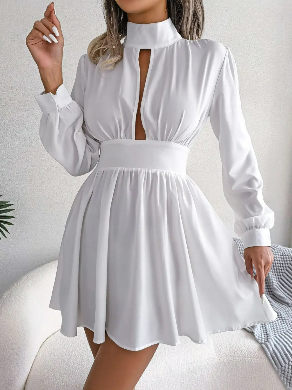 Cutout Turtleneck A-Line Mini Dress - Hot Trends