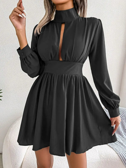 Cutout Turtleneck A-Line Mini Dress - Hot Trends