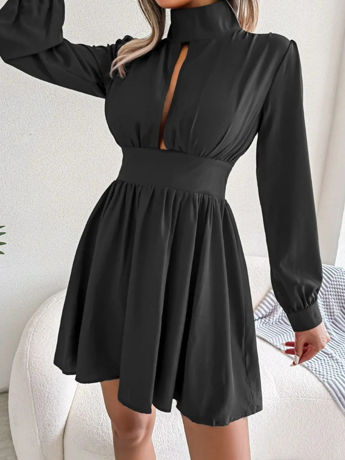 Cutout Turtleneck A-Line Mini Dress - Hot Trends