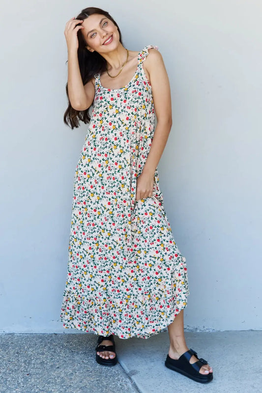 Doublju In The Garden Ruffle Floral Maxi Dress in Natural Rose - Hot Trends