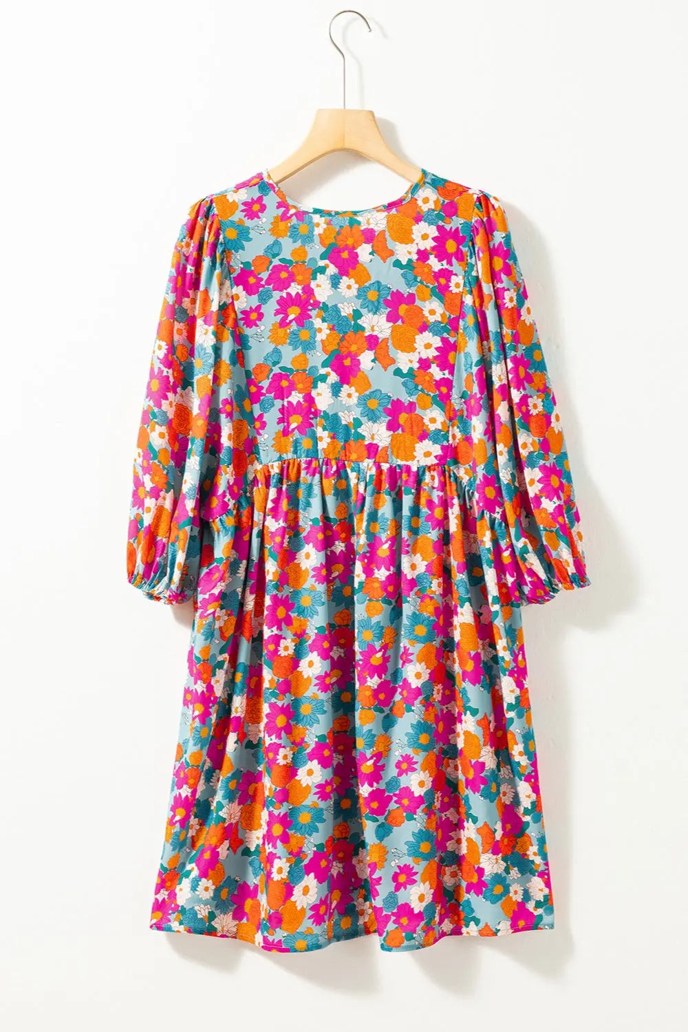 Floral Tie Neck Puff Sleeve Mini Dress  Hot Trends