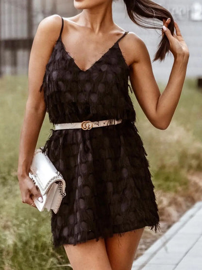 Fringe V-Neck Mini Cami Dress  Hot Trends