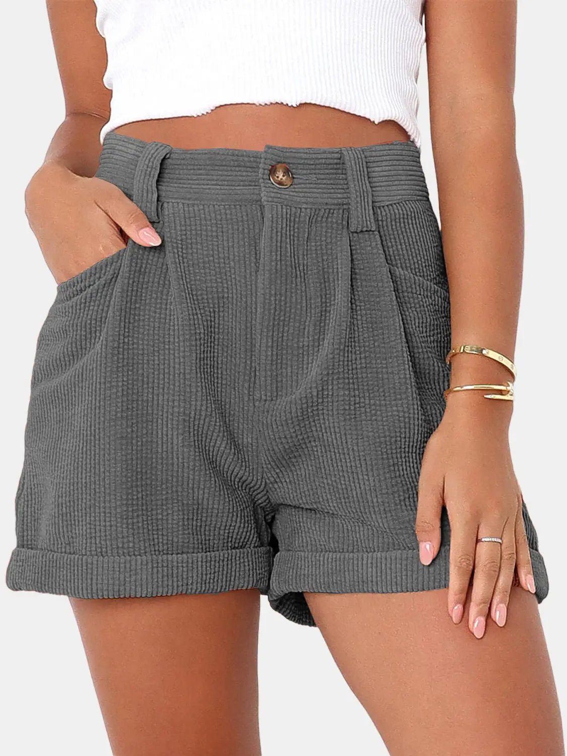 Full Size High Waist Shorts with Pockets  Hot Trends