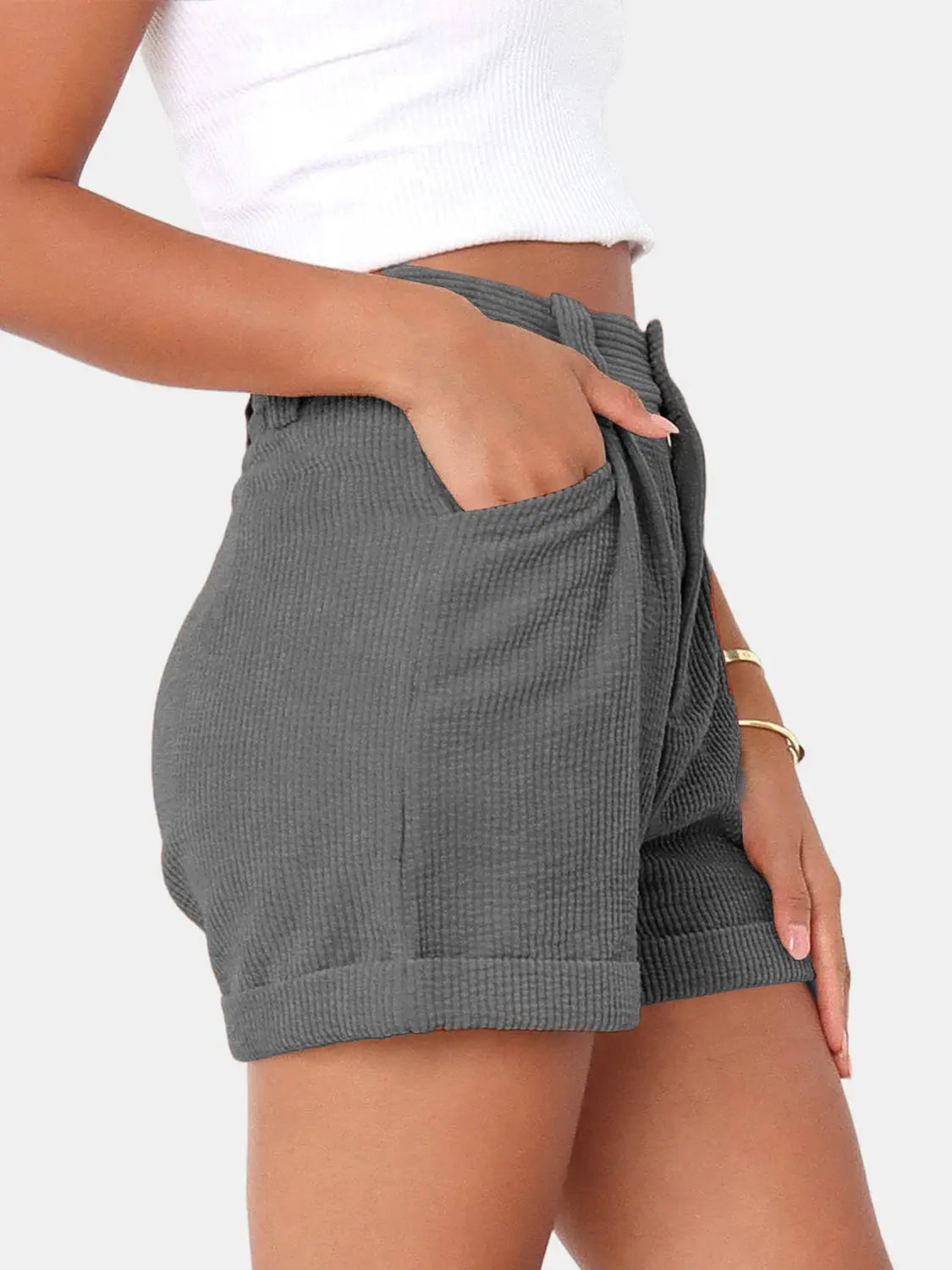 Full Size High Waist Shorts with Pockets  Hot Trends