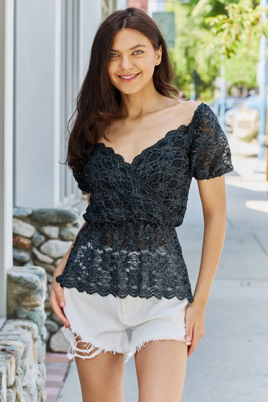 GeeGee Show Stopper Glitter Peplum Top - Hot Trends