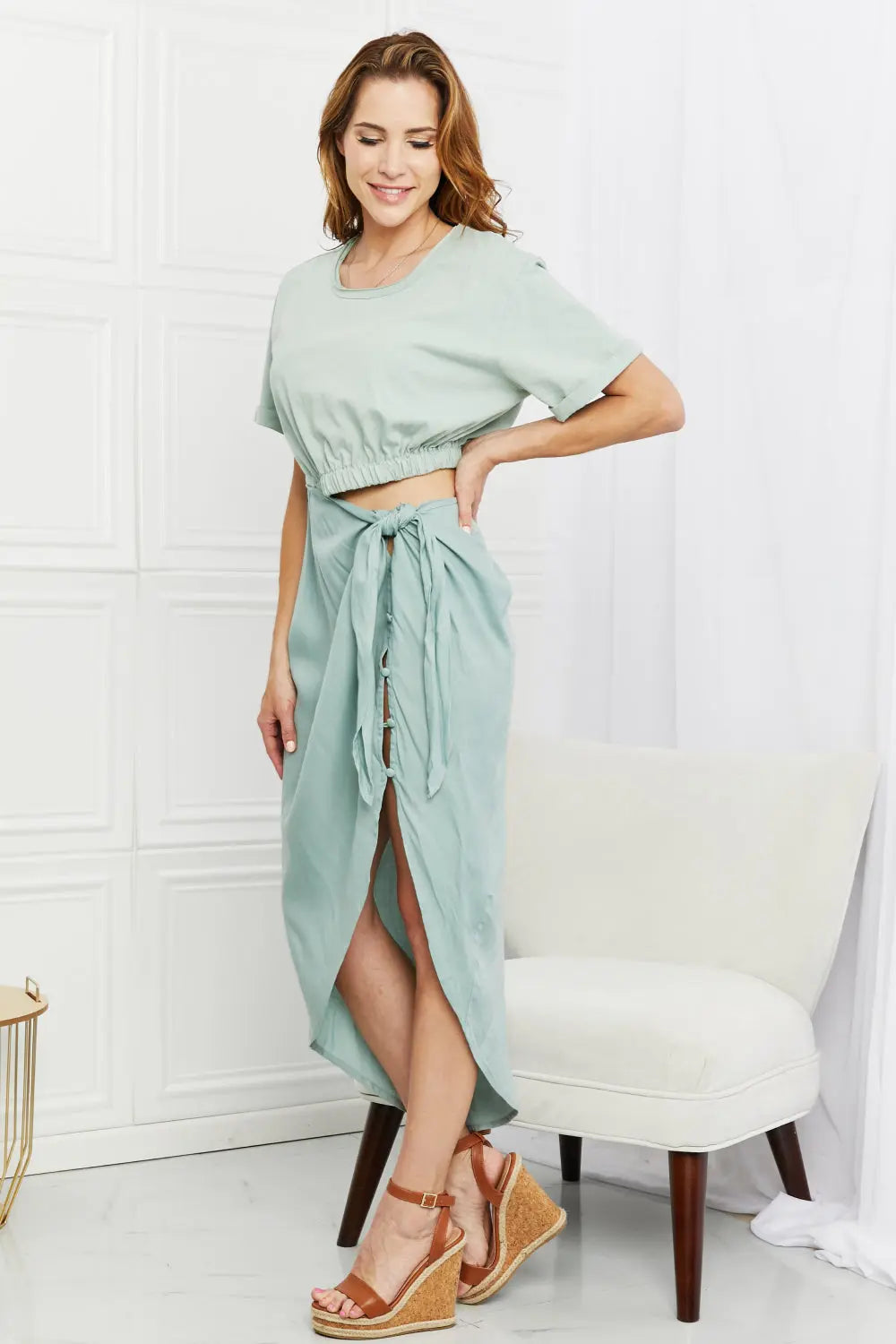 HEYSON Make It Work Cut-Out Midi Dress in Mint - Hot Trends