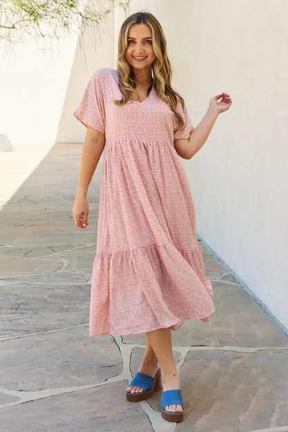 HEYSON Spring Baby Full Size Kimono Sleeve Midi Dress in Peach - Hot Trends