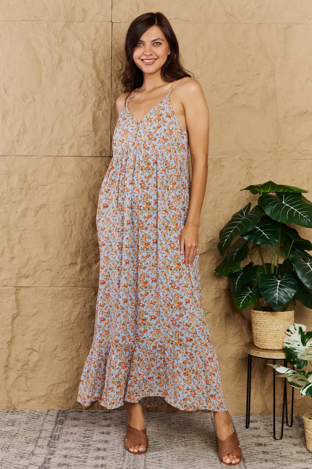 HEYSON Take Your Chances Full Size Floral Halter Neck Maxi Dress - Hot Trends