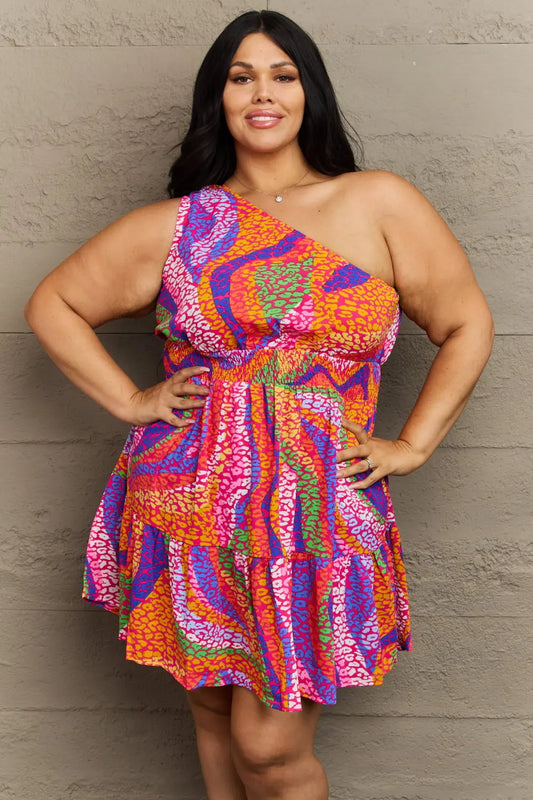 Hailey & Co Fall Back Plus Size One Shoulder Mini Tiered Dress - Hot Trends