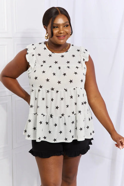 Heimish Shine Bright Full Size Butterfly Sleeve Star Print Top - Hot Trends