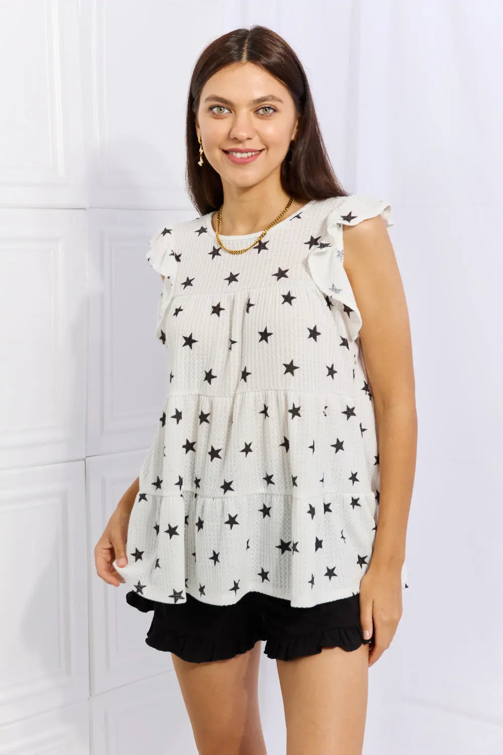 Heimish Shine Bright Full Size Butterfly Sleeve Star Print Top - Hot Trends