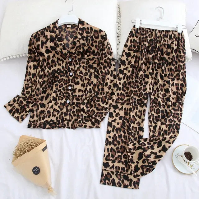 Long Sleeve Pajamas Autumn Ice Silk Trousers Suit Printing Fashion Pyjamas Set - Hot Trends