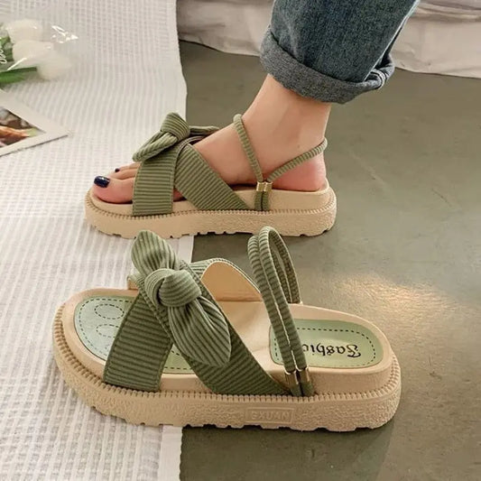 New Style Fairy Style Lady Summer Slippers Thick Platform Flat Sandals with Butterfly-Knot Summer Flip Flops Sandals Women - Hot Trends