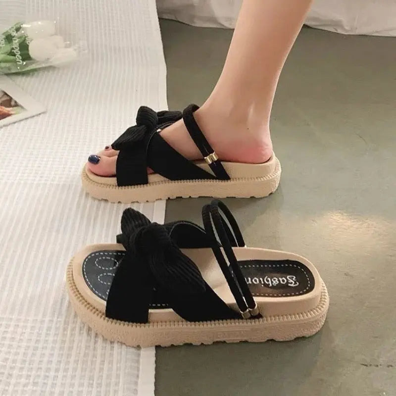 New Style Fairy Style Lady Summer Slippers Thick Platform Flat Sandals with Butterfly-Knot Summer Flip Flops Sandals Women - Hot Trends