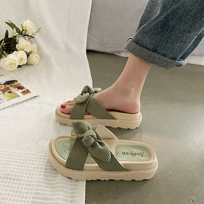 New Style Fairy Style Lady Summer Slippers Thick Platform Flat Sandals with Butterfly-Knot Summer Flip Flops Sandals Women - Hot Trends