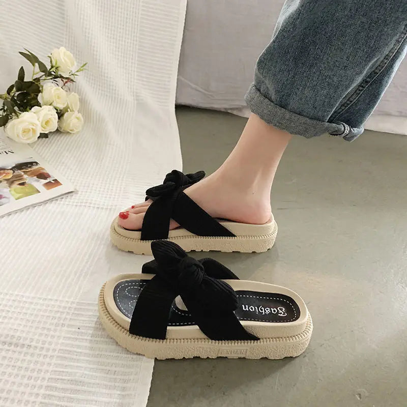 New Style Fairy Style Lady Summer Slippers Thick Platform Flat Sandals with Butterfly-Knot Summer Flip Flops Sandals Women - Hot Trends