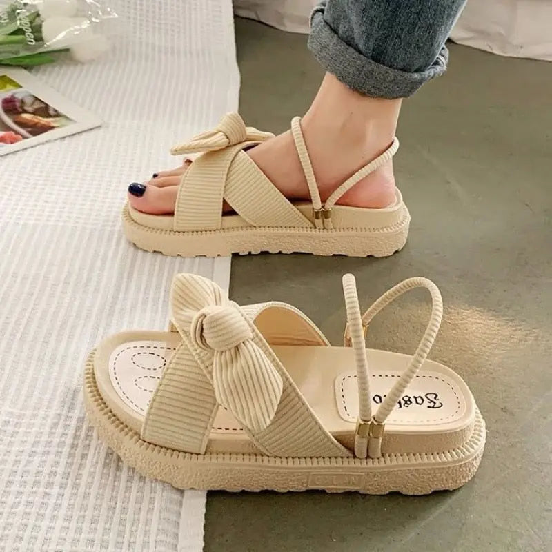 New Style Fairy Style Lady Summer Slippers Thick Platform Flat Sandals with Butterfly-Knot Summer Flip Flops Sandals Women - Hot Trends