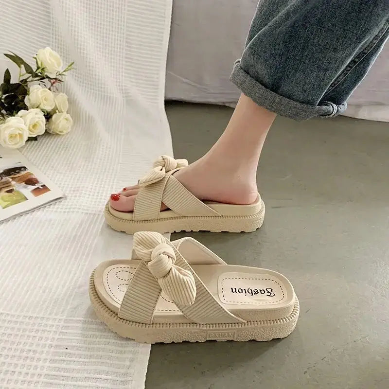 New Style Fairy Style Lady Summer Slippers Thick Platform Flat Sandals with Butterfly-Knot Summer Flip Flops Sandals Women - Hot Trends