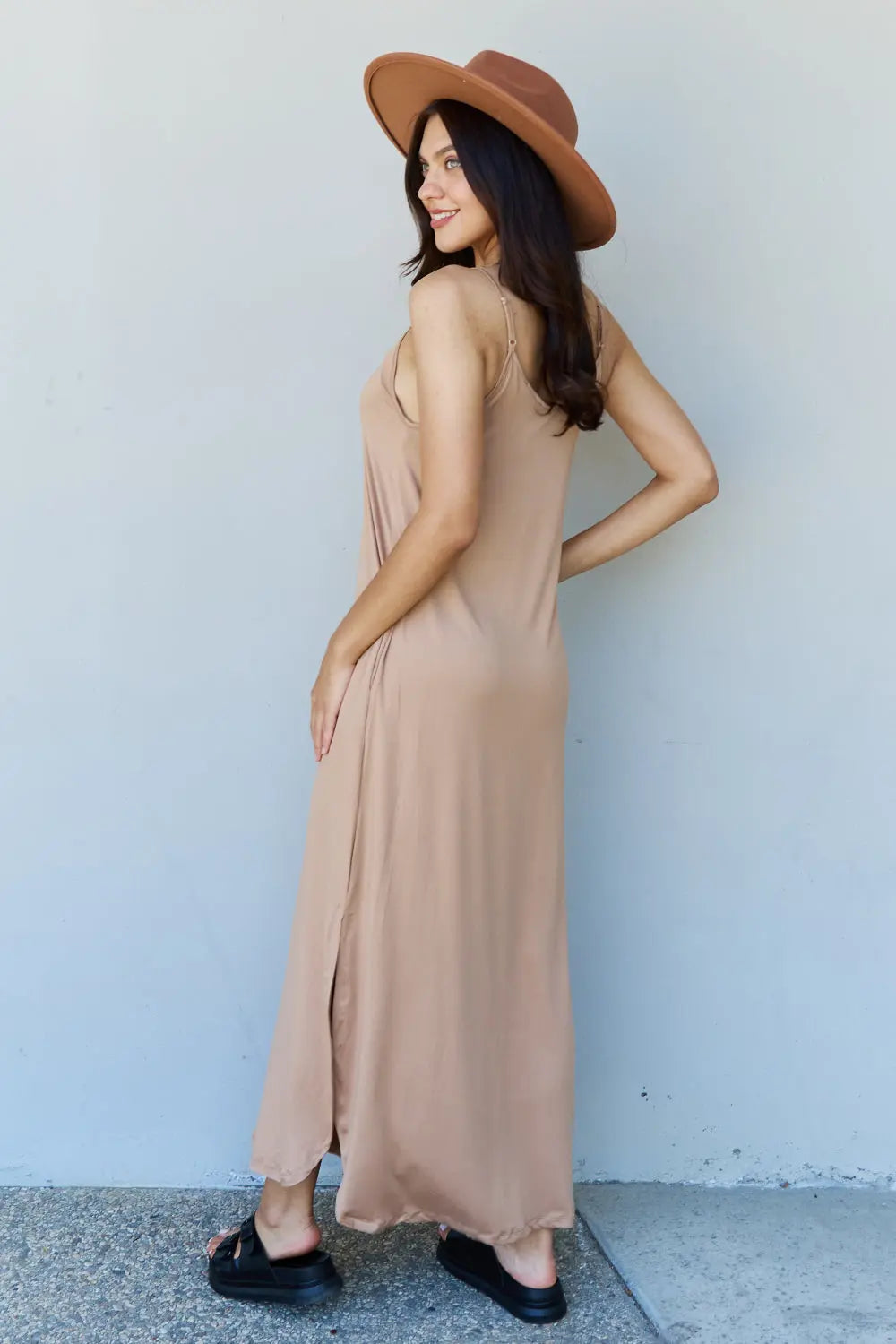 Ninexis Good Energy Full Size Cami Side Slit Maxi Dress in Camel - Hot Trends