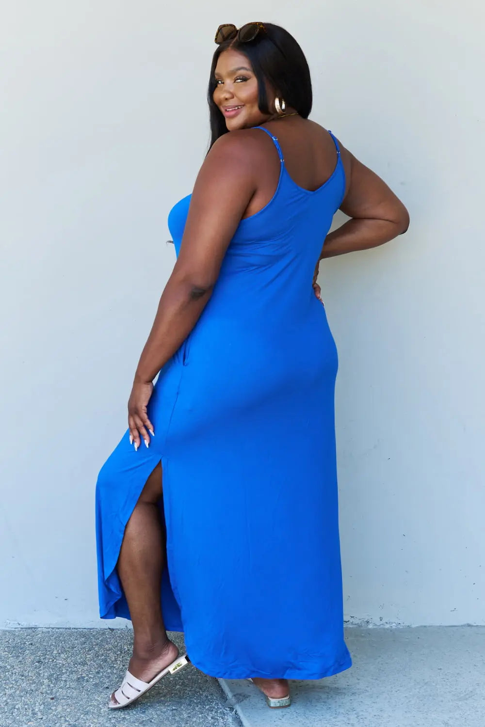 Ninexis Good Energy Full Size Cami Side Slit Maxi Dress in Royal Blue - Hot Trends