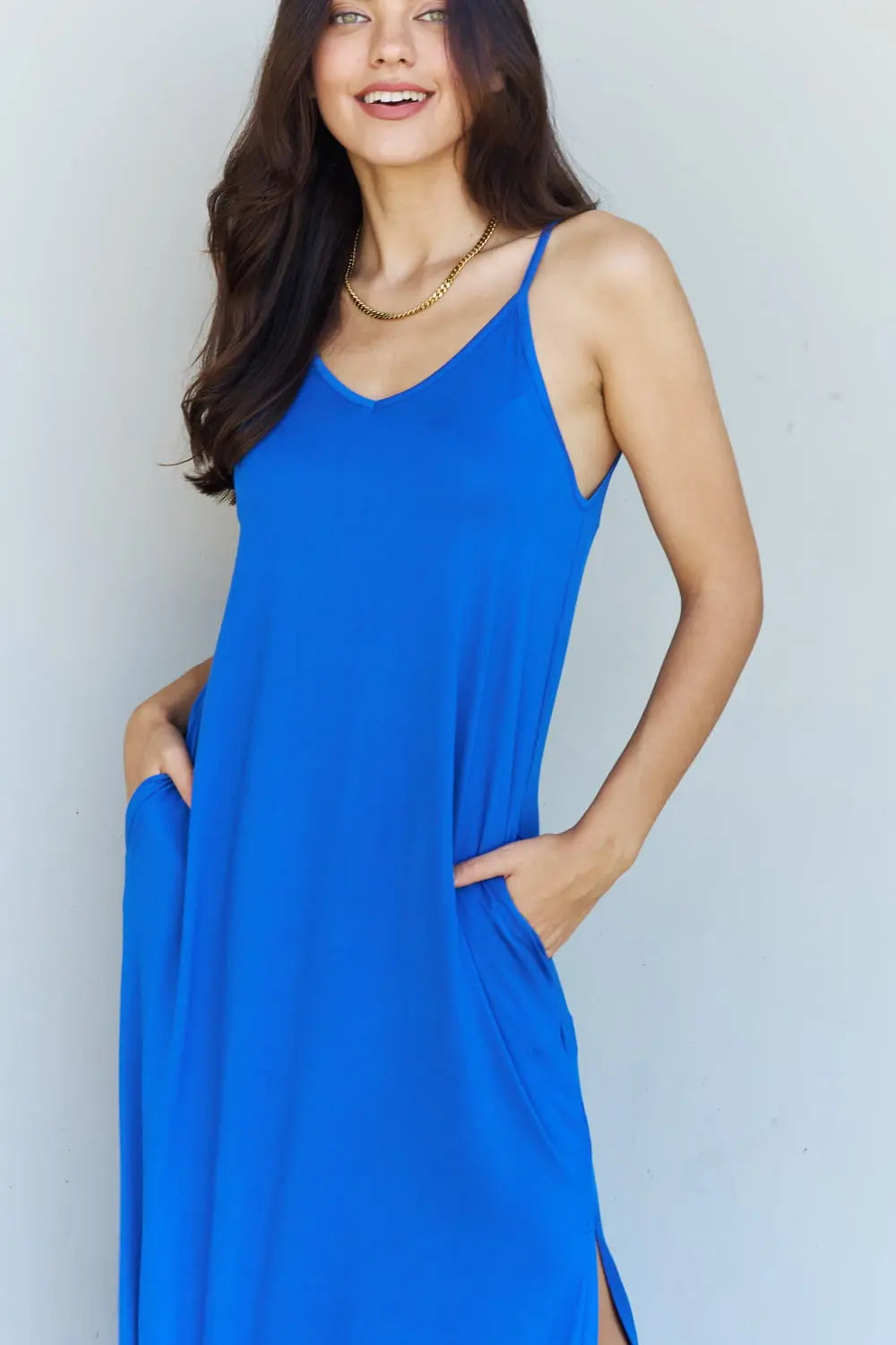 Ninexis Good Energy Full Size Cami Side Slit Maxi Dress in Royal Blue - Hot Trends