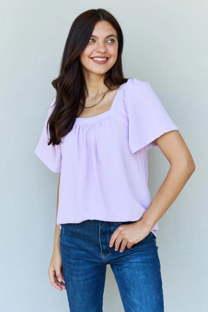 Ninexis Keep Me Close Square Neck Short Sleeve Blouse in Lavender - Hot Trends