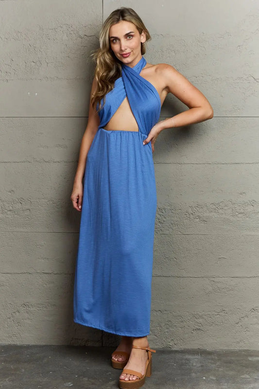Ninexis Know Your Worth Criss Cross Halter Neck Maxi Dress - Hot Trends