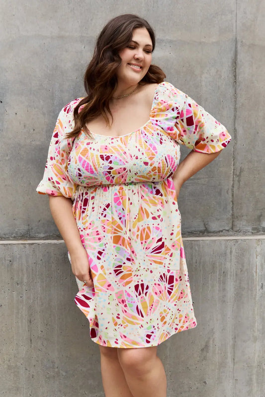 ODDI Full Size Floral Print Mini Dress - Hot Trends