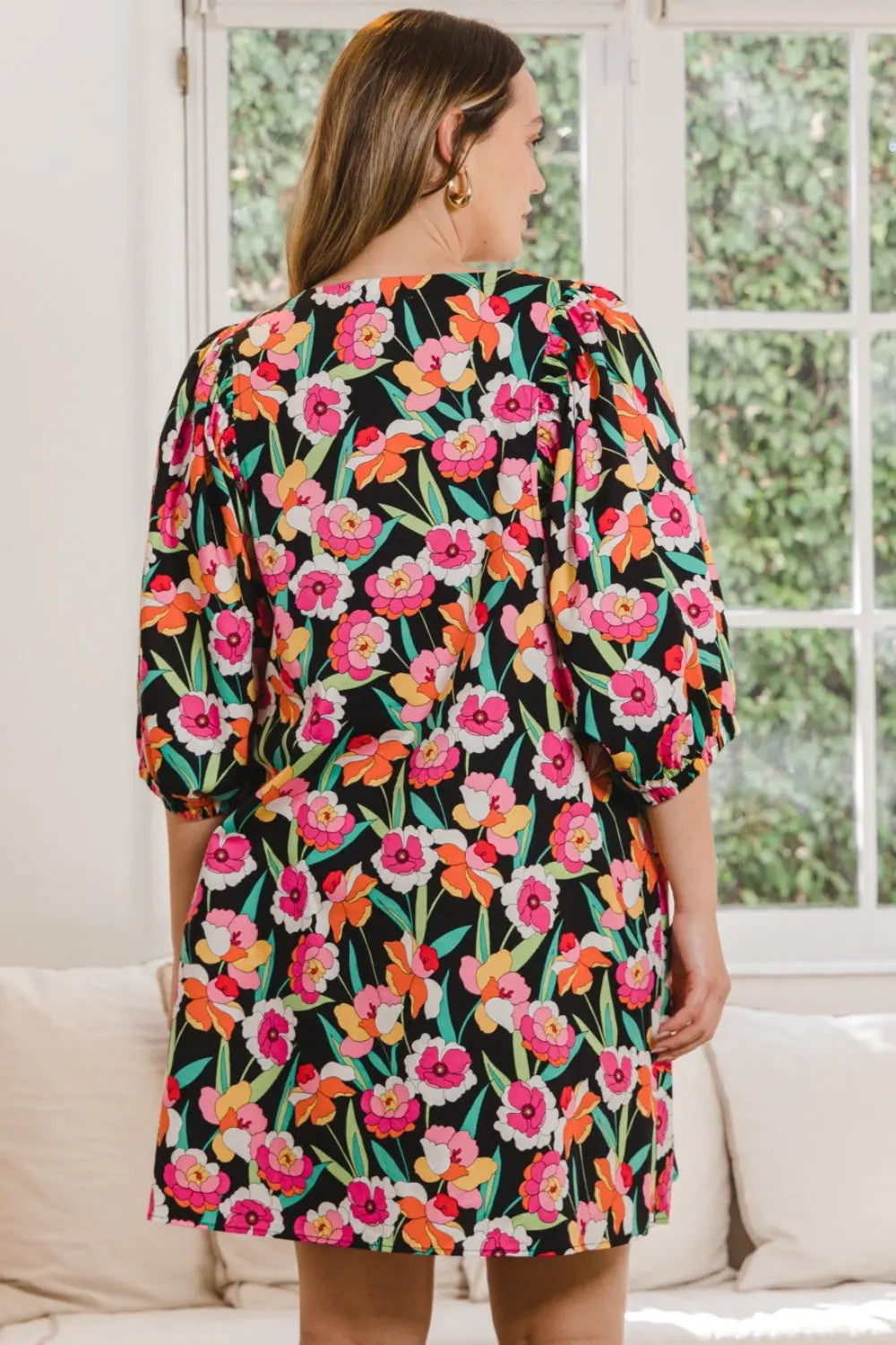 ODDI Full Size Floral Puff Sleeve Mini Dress  Hot Trends