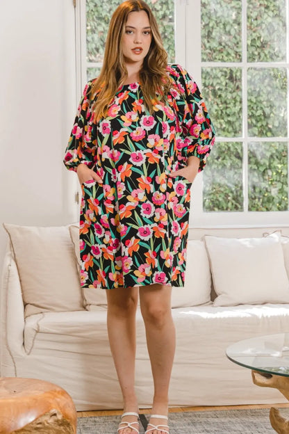 ODDI Full Size Floral Puff Sleeve Mini Dress  Hot Trends