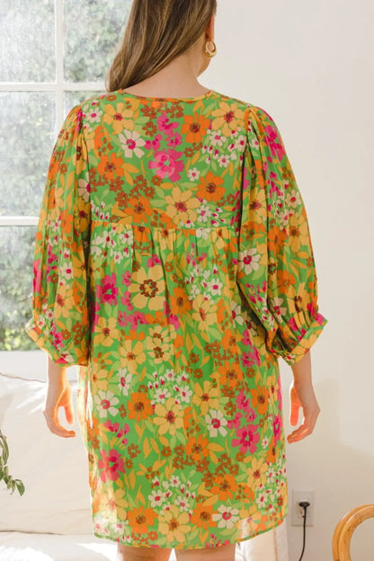 ODDI Full Size Floral Tied Neck Mini Dress  Hot Trends
