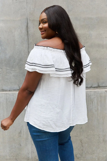 ODDI Full Size Off The Shoulder Ruffle Blouse - Hot Trends