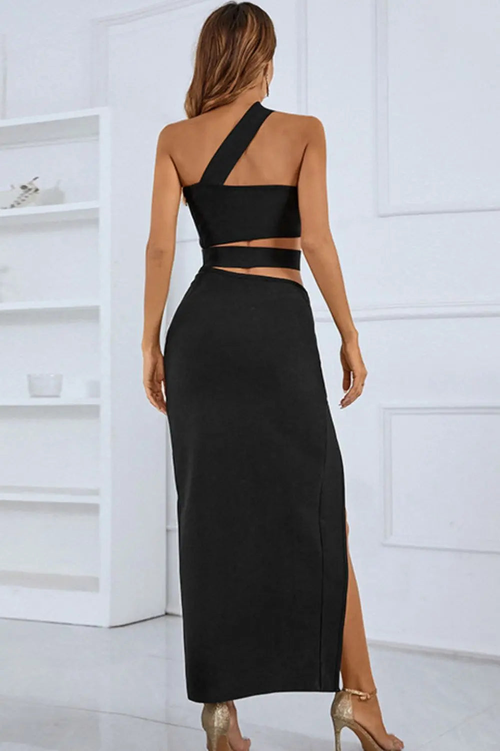 One-Shoulder Cutout Front Split Maxi Dress - Hot Trends