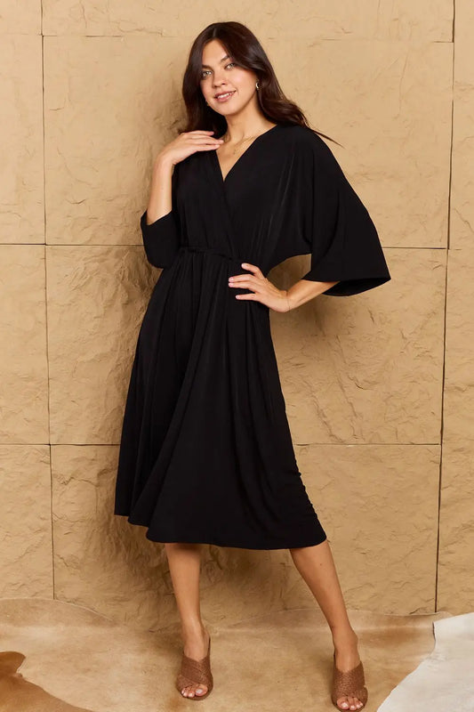 OneTheLand Make Your Move Solid Surplice Midi Dress - Hot Trends