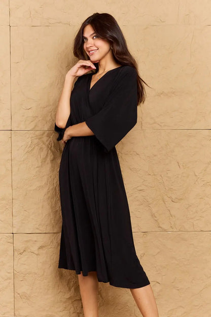 OneTheLand Make Your Move Solid Surplice Midi Dress - Hot Trends