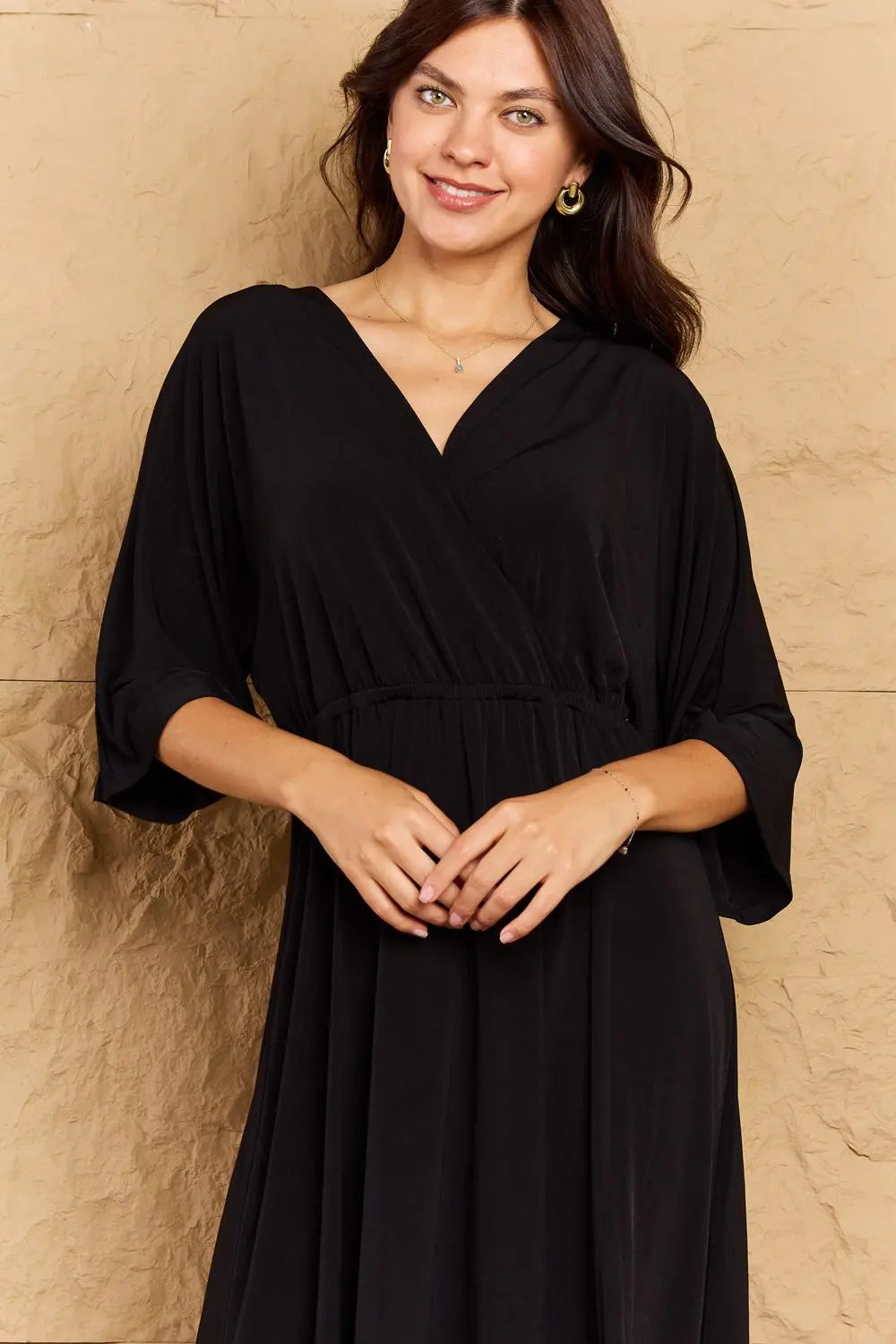 OneTheLand Make Your Move Solid Surplice Midi Dress - Hot Trends