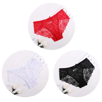 3pcs/Pack Sexy Women Lace Panties Underwear Lace  Briefs S M L XL Transparent  Floral Bow Soft Lingerie - Hot Trends