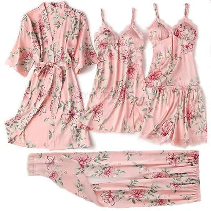 Pajama Set Women Lace Trim Satin Sleepwear Pyjamas Nightwear With Pants - Hot Trends