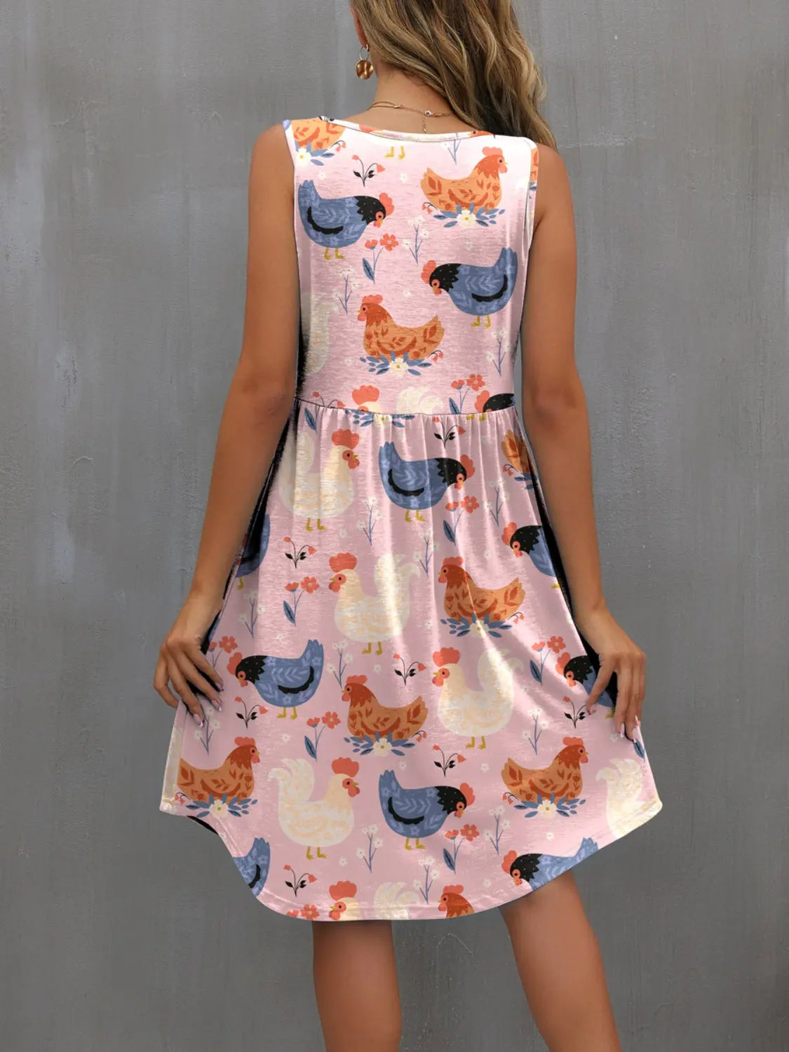 Printed Round Neck Sleeveless Dress  Hot Trends