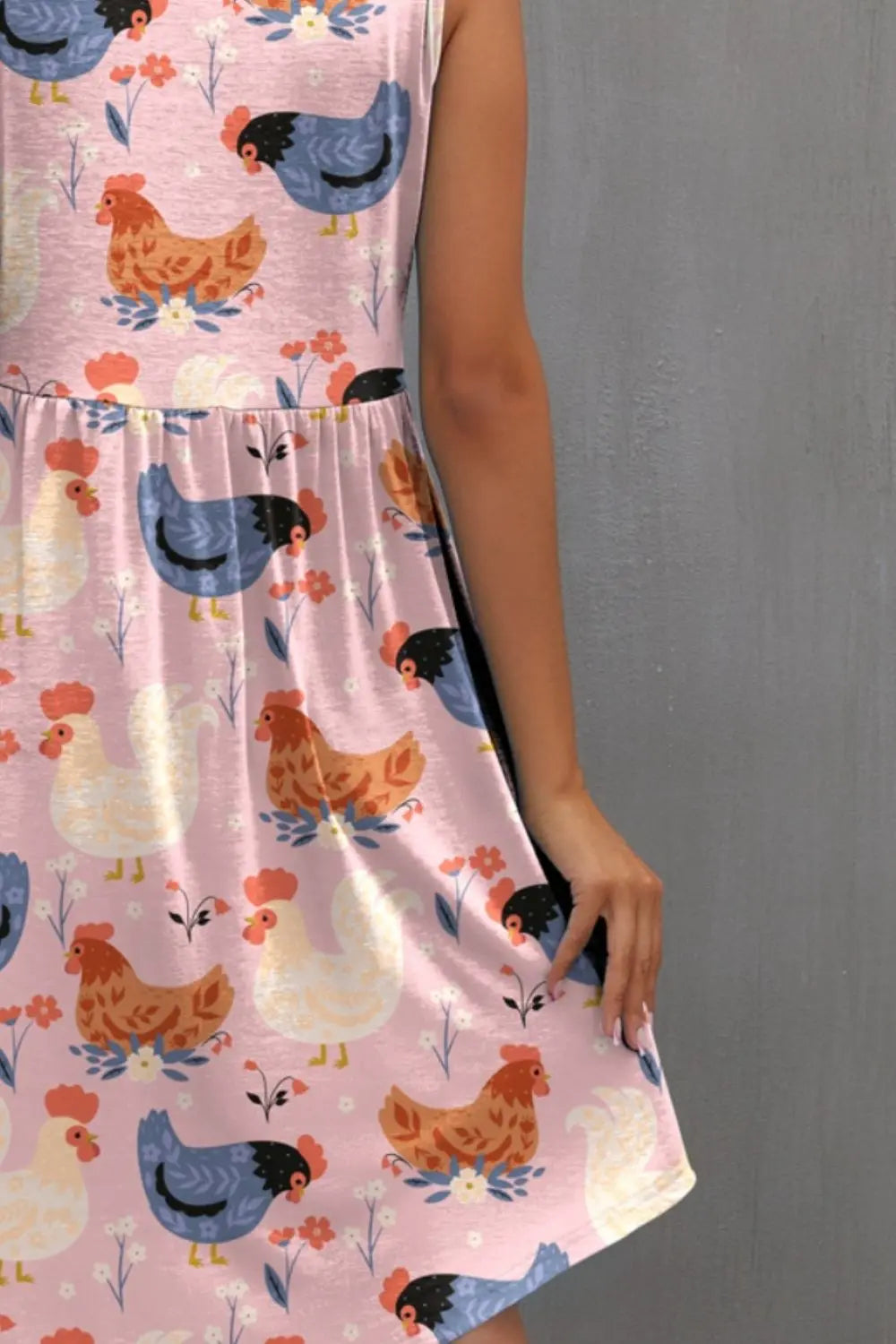 Printed Round Neck Sleeveless Dress  Hot Trends