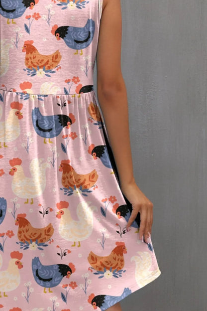 Printed Round Neck Sleeveless Dress  Hot Trends