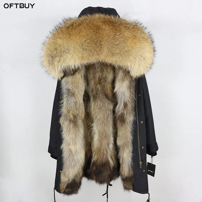 Real Fur Coat Winter Jacket Women Long Parka Waterproof Big Natural Fur Collar Hood Thick Warm Real Fur Liner - Hot Trends