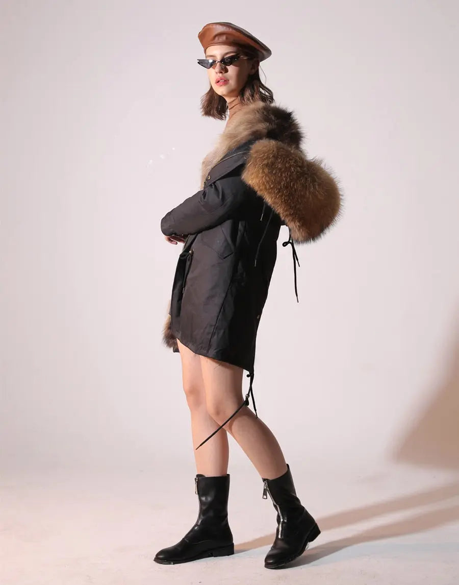 Real Fur Coat Winter Jacket Women Long Parka Waterproof Big