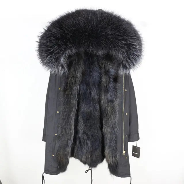 Real Fur Coat Winter Jacket Women Long Parka Waterproof Big Natural Fur Collar Hood Thick Warm Real Fur Liner - Hot Trends