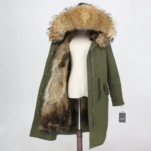 Real Fur Coat Winter Jacket Women Long Parka Waterproof Big Natural Fur Collar Hood Thick Warm Real Fur Liner - Hot Trends