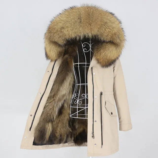 Real Fur Coat Winter Jacket Women Long Parka Waterproof Big Natural Fur Collar Hood Thick Warm Real Fur Liner - Hot Trends