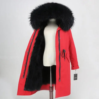 Real Fur Coat Winter Jacket Women Long Parka Waterproof Big Natural Fur Collar Hood Thick Warm Real Fur Liner - Hot Trends