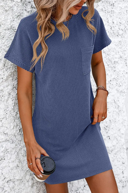 Ribbed Striped Short Sleeve Mini Tee Dress  Hot Trends