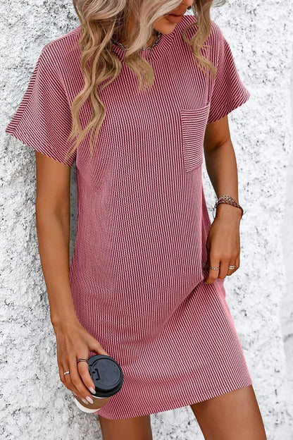 Ribbed Striped Short Sleeve Mini Tee Dress  Hot Trends